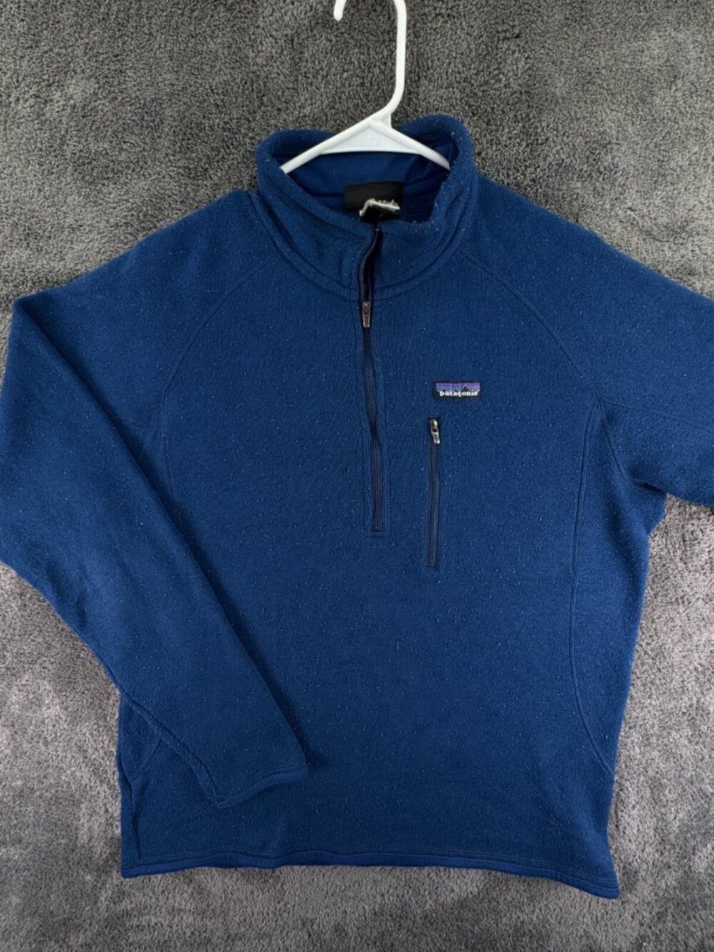 Patagonia Large Blue Fleece Pullover 1/4 Zip Jacket w/ Logo, Pocket Outdoors